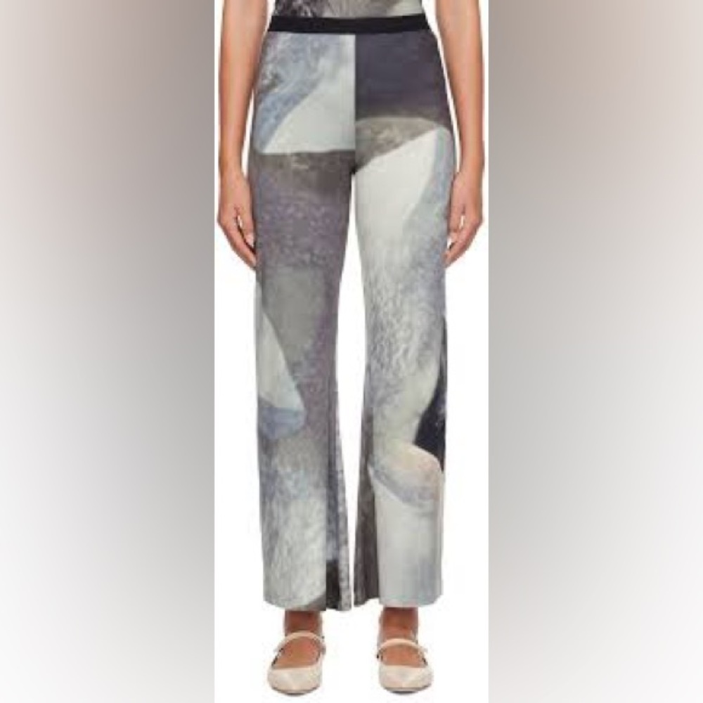 Wide Leg Printed Pants in Slate Gray and Ivory